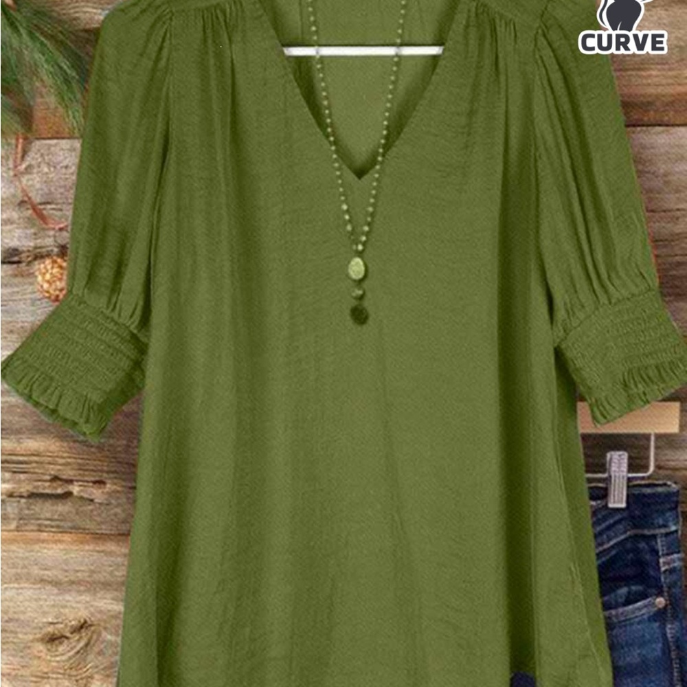 SHEIN Joress Bohemian Style Linen Blend Shirt- Green (necklace not included)